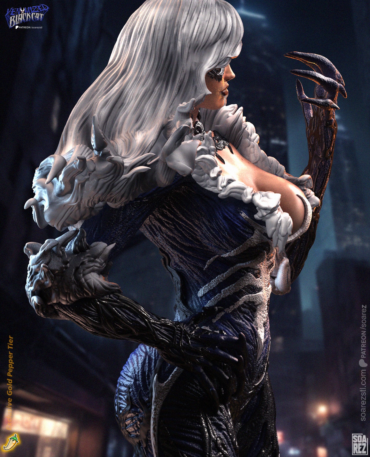 Venomized Black Cat STL File – Symbiote Antiheroine 3D Print Model